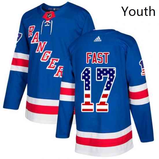 Youth Adidas New York Rangers 17 Jesper Fast Authentic Royal Blue USA Flag Fashion NHL Jersey